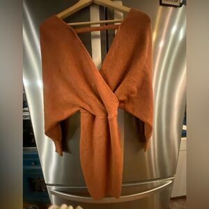 NWT Blue B x Buckle Cozy Sweater Dress, Deep V Batwing in Rust Orange S/M Fall